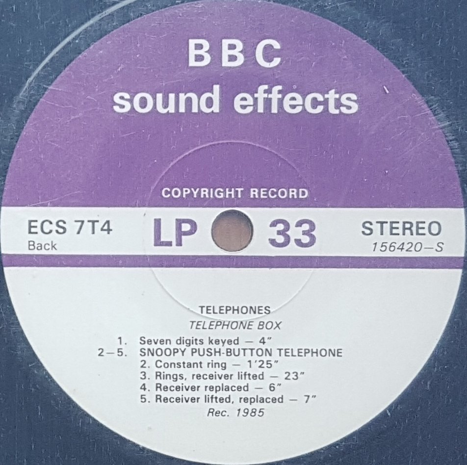 ECS 7T4 Telephones (Telephone box) Not registered from the BBC records and Tapes library Label